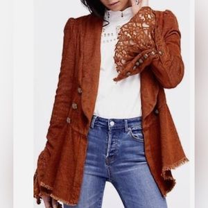 NWOT FREE PEOPLE THROWBACK CORDUROY LACE BELL SLEEVE JACKET TERRACOTTA (NWT)